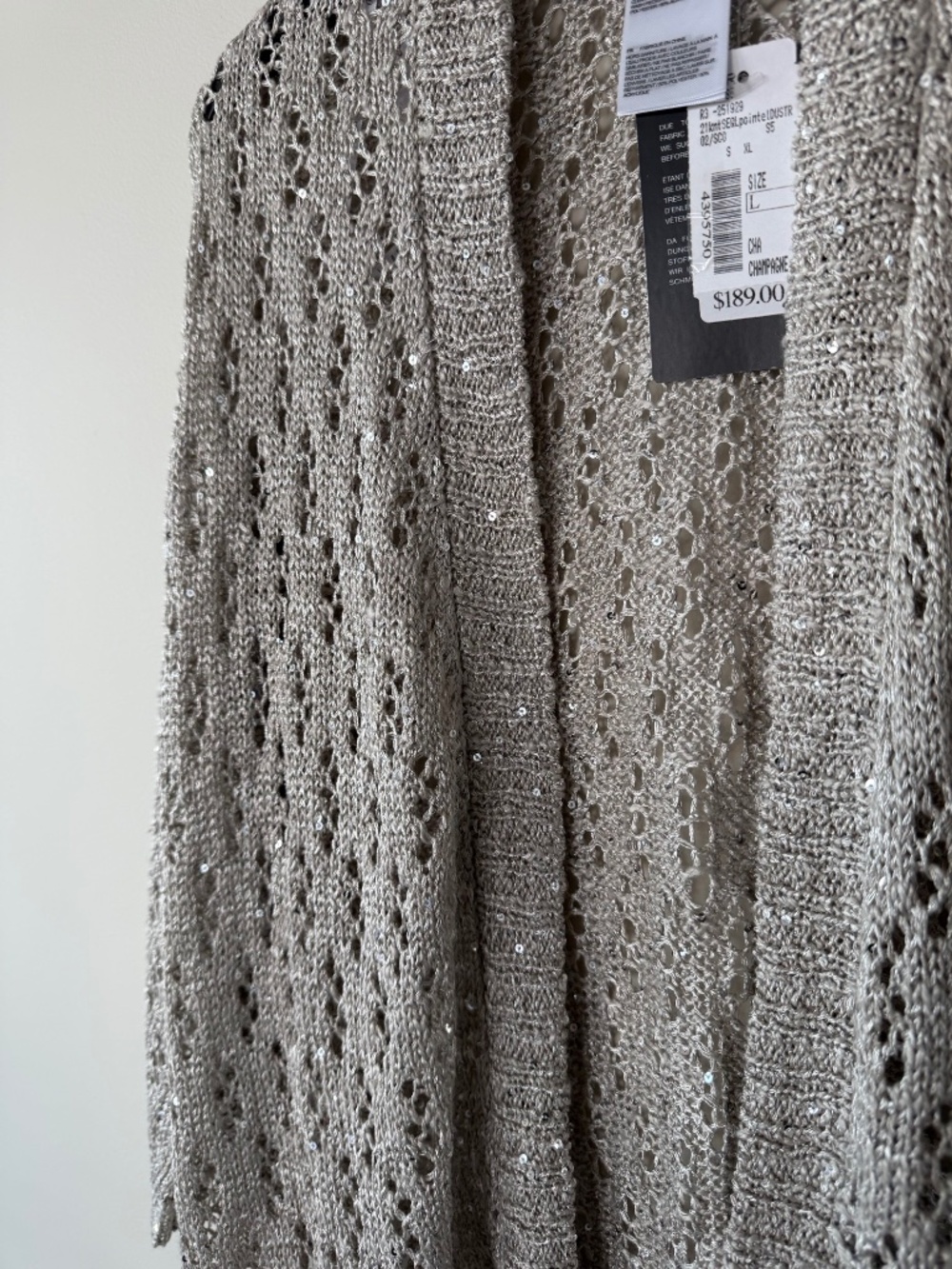 ✨NWT Joseph Ribkoff Champagne Sequin Open Knit Long Cardigan L - Picture 5 of 9